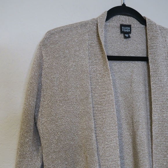 Eileen Fisher Knit Linen Blend Open Front Cardigan Beige Boho Lagenlook Work - Picture 2 of 9